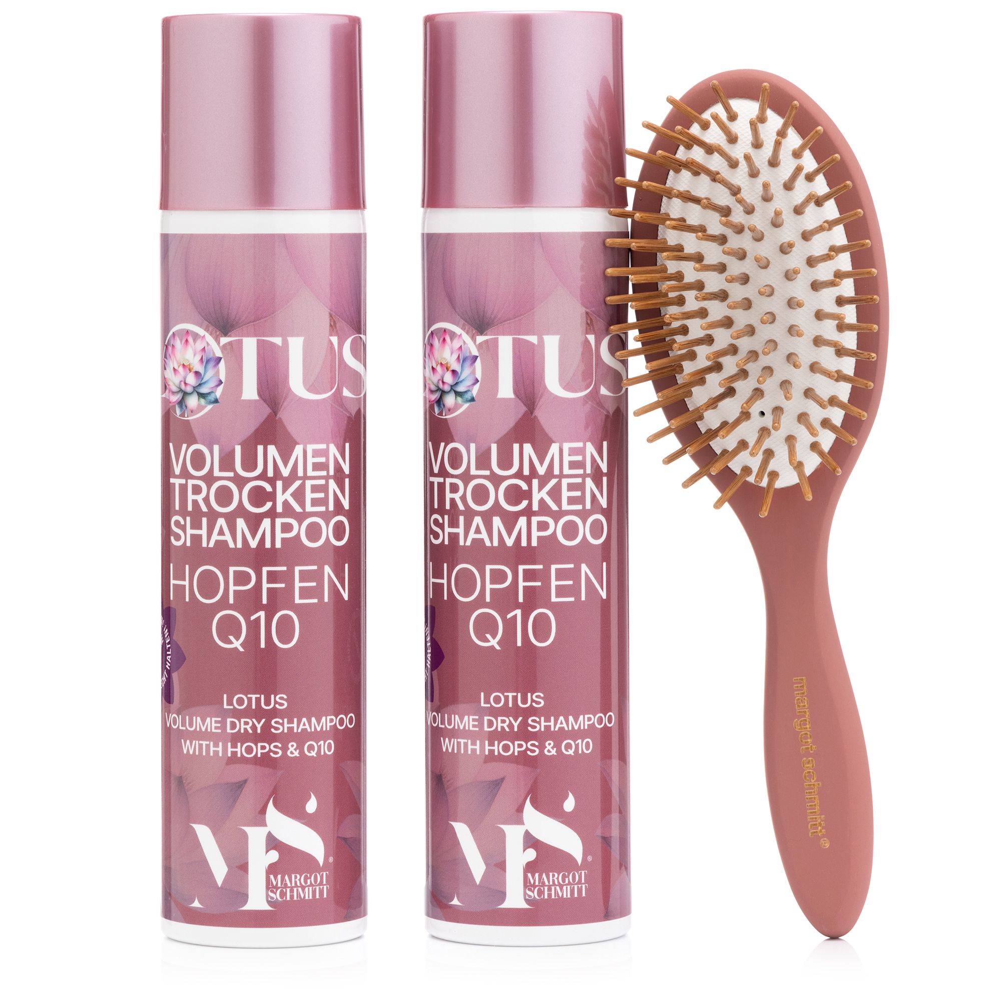 MARGOT SCHMITT® Lotus Trockenshampoo 2x300ml & Pneumassagebürste Lotus Sonderedition