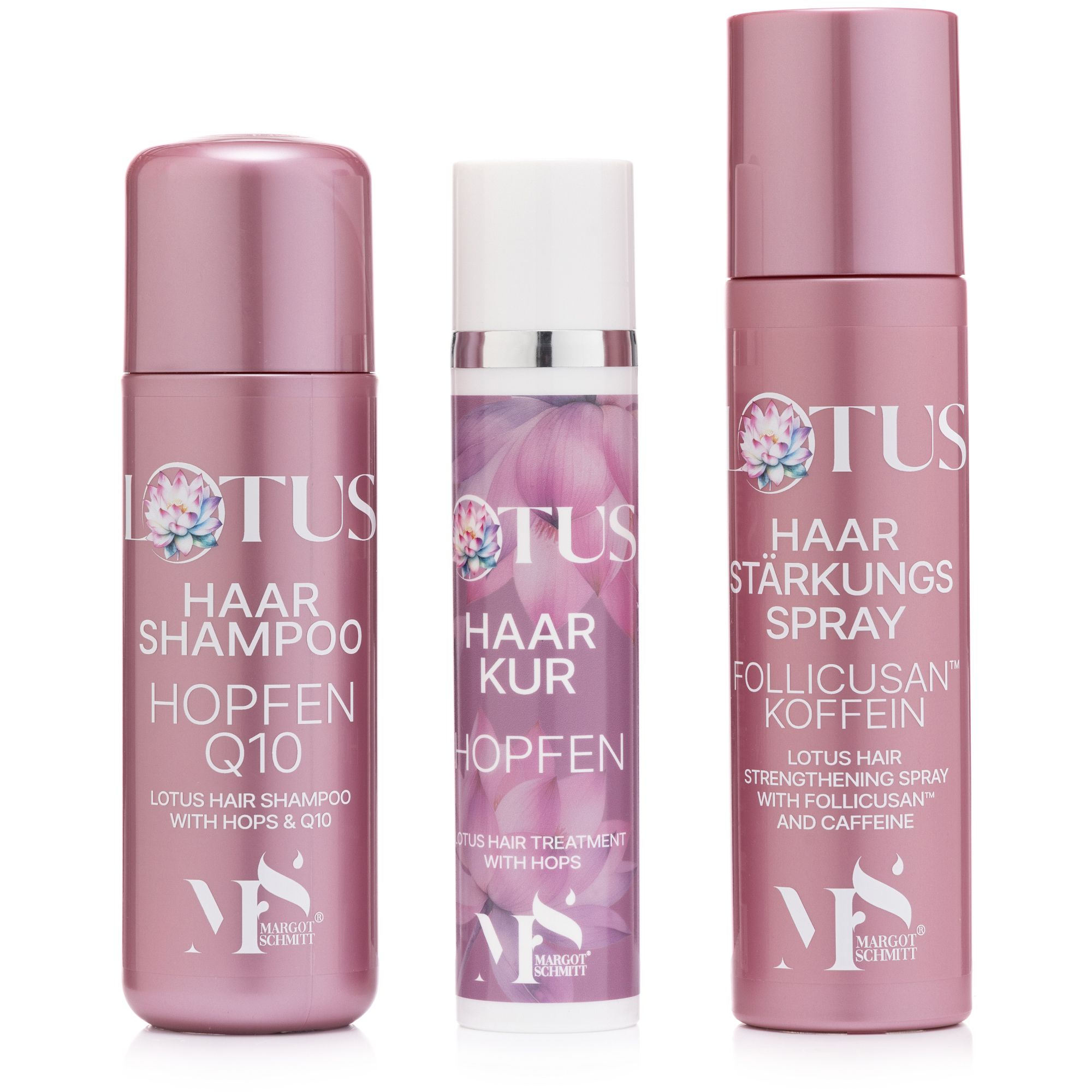MARGOT SCHMITT® Lotus Haarshampoo, Haarstärkungsspray je 250ml Haarkur 100ml