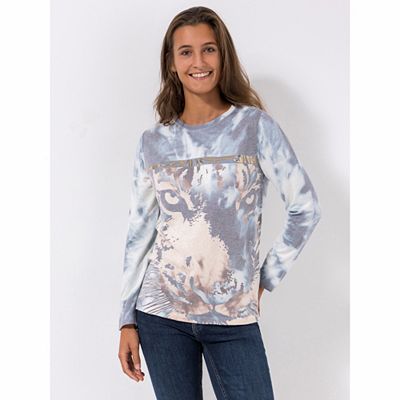 DINE 'N' DANCE Pullover, 1/1-Arm Allover-Druck Seitenschlitze figurumspielend