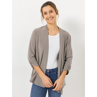 KIM & CO. Cardigan, 3/4-Arm Deluxe Brazil Knit gerüschter Ärmelsaum figurumspielend