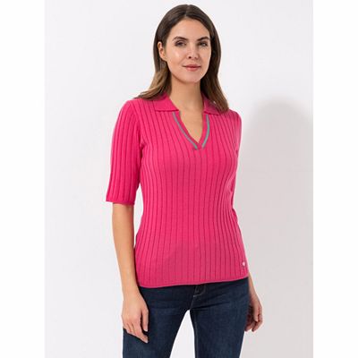 EVA LUTZ Pullover, langer 1/2 Arm Polo-Kragen figurbetont
