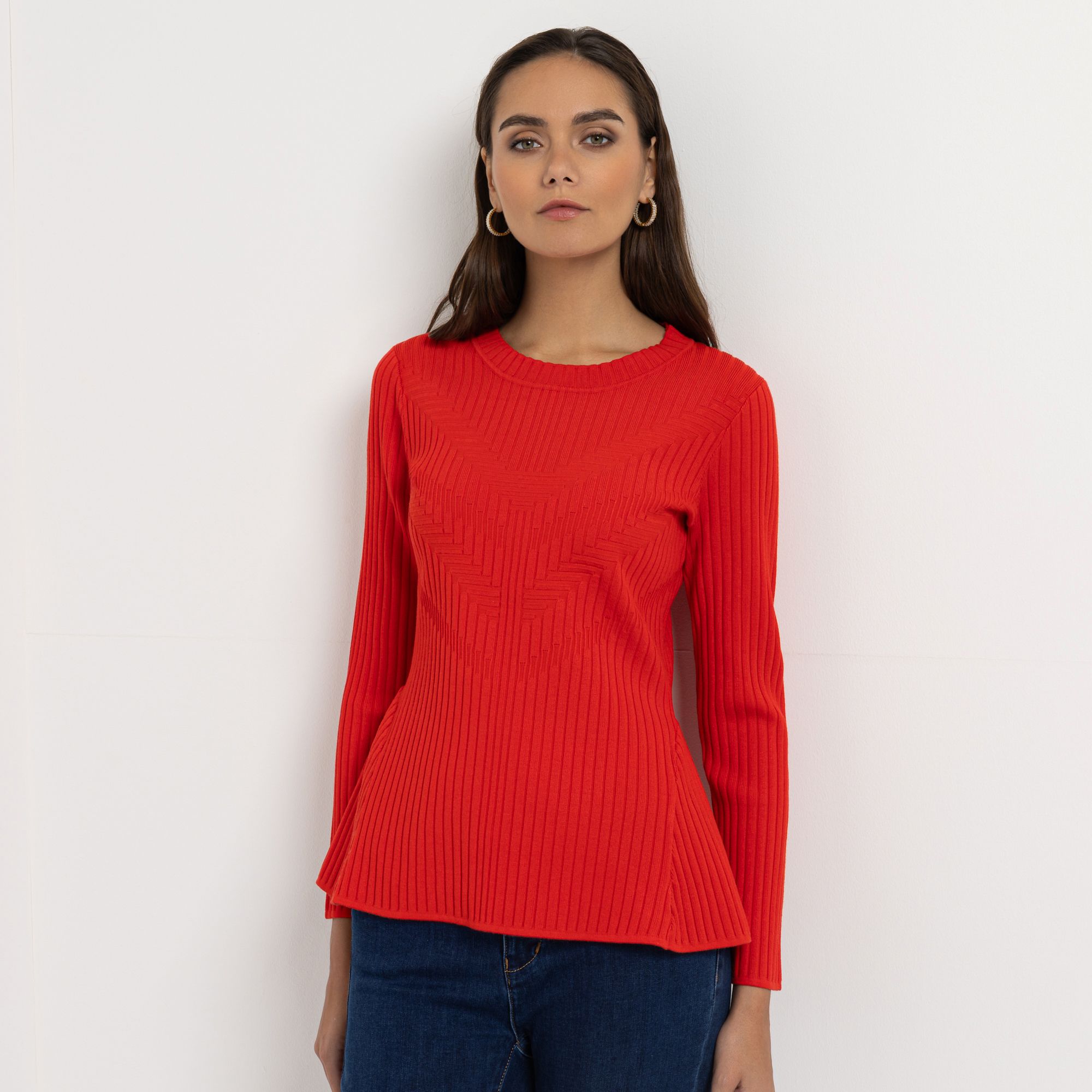 STEFFEN SCHRAUT Pullover Rundhalsausschnitt Strukturstrick ausgestellter Saum