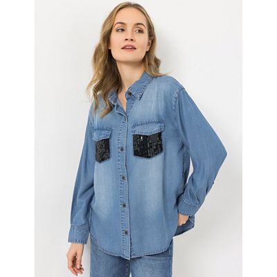 Thumbnail - STRANDFEIN Bluse Denim-Optik Brusttaschen mit Pailletten