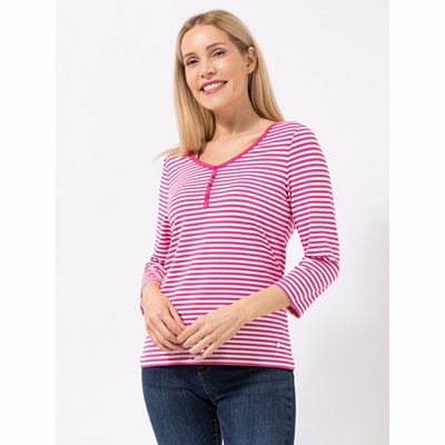 EVA LUTZ Shirt, 3/4-Arm V-Ausschnitt mit Kontrastpaspel figurumspielend