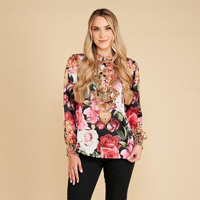Thumbnail - SCHIFFHAUER MUNICH® Bluse, 1/1 Arm Stehkragen Strasssteinbesatz leger weit
