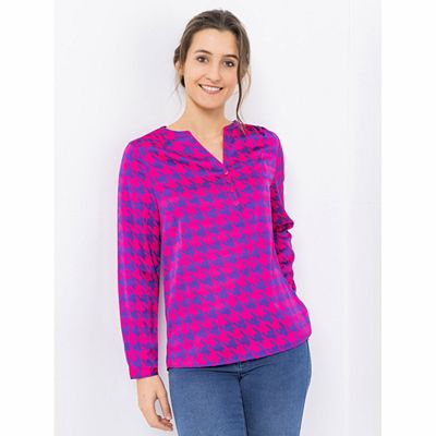 Thumbnail - ANNI FOR FRIENDS Bluse Anna Serafino-Ausschnitt Allover-Druck leger weit