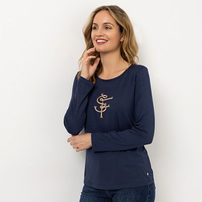 STRANDFEIN Shirt, Langarm Rundhalsausschnitt mit ECOVERO™ Viskose figurumspielend