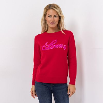 ANNI FOR FRIENDS Pullover Rundhalsausschnitt Schrift-Stickerei figurumspielend