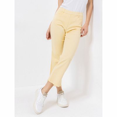 EVA LUTZ Hose, 7/8 Länge Rundumdehnbund Fransen am Saum gerades Bein