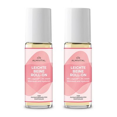 ALMIVITAL Leichte Beine Roll On mit rotem Weinlaub, LegActif™ & Hyaluron 2x50ml