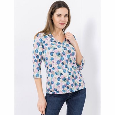 DINE 'N' DANCE Shirt, 3/4-Arm V-Ausschnitt Allover-Druck figurumspielend