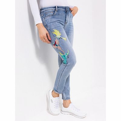 Thumbnail - DINE 'N' DANCE Jeanshose Salsa 5-Pocket-Style Vogelstickerei schmales Bein