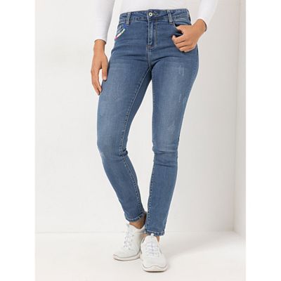 DINE 'N' DANCE Jeanshose Salsa mit Umschlag mit Stickereien schmales Bein