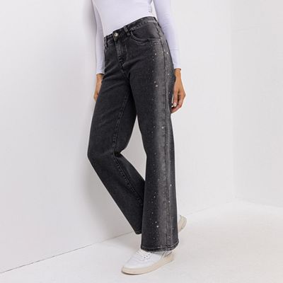 DINE 'N' DANCE Jeanshose 5-Pocket-Style Strassteinbesatz weites Bein