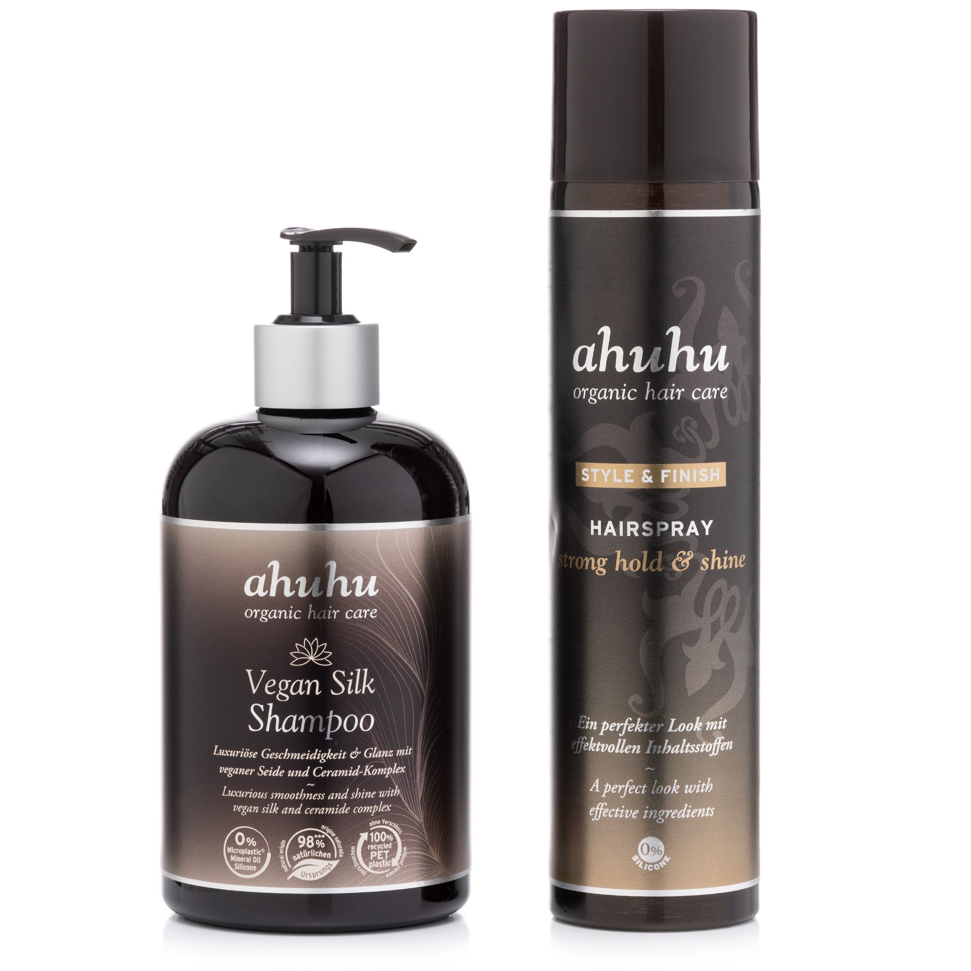 ahuhu organic hair care Vegan Silk Shampoo 500ml & Hairspray 300ml