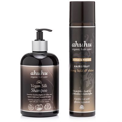 ahuhu organic hair care Vegan Silk Shampoo 500ml & Hairspray 300ml