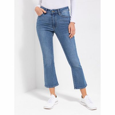 EVA LUTZ Jeanshose, 7/8-Länge 5-pocket Form sehr elastische Ware ausgestelltes Bein