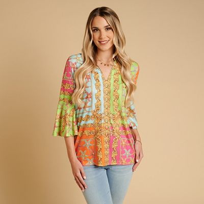 SCHIFFHAUER MUNICH® Shirt, 3/4 Arm V-Ausschnitt Volant am Ärmel figurumspielend