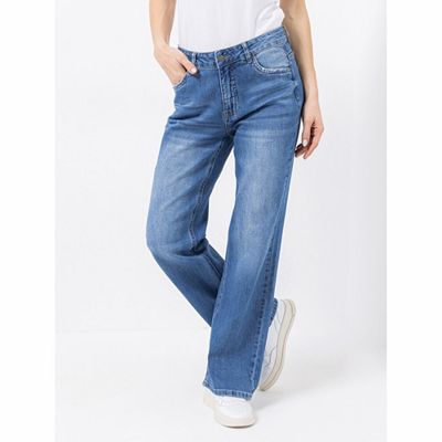 EVA LUTZ Jeanshose 5-Pocket-Style elastische Ware weites Bein