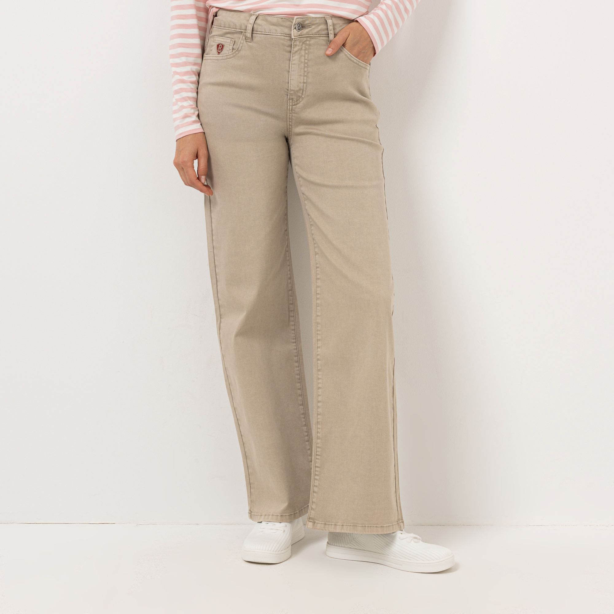 STRANDFEIN Hose, lange Form Logo Stickerei gewaschener Effekt gerades Bein