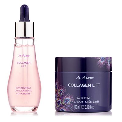 M.ASAM® Collagen Lift 24h Creme 100ml, Konzentrat 50ml Pfauenfeder Edition