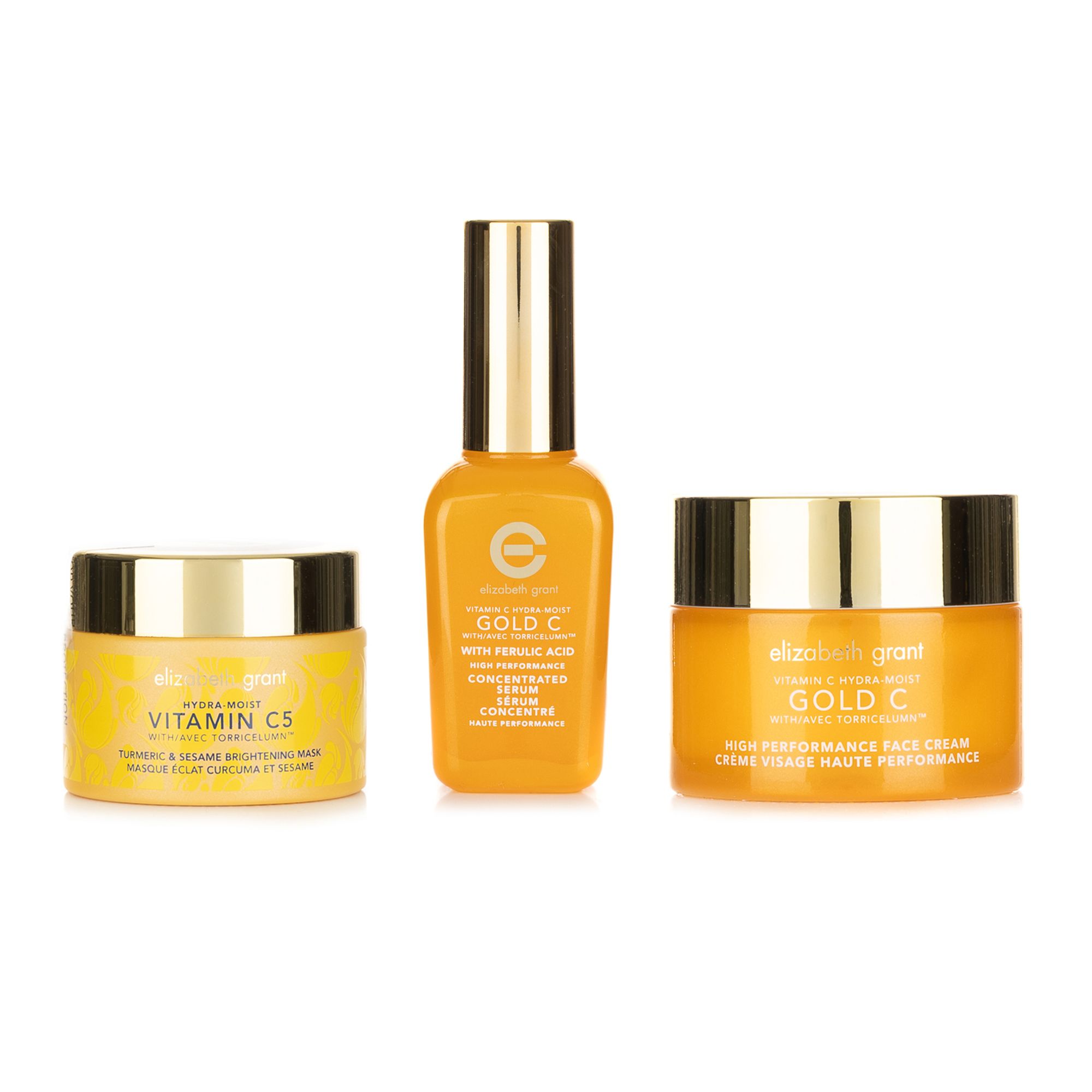 ELIZABETH GRANT Vitamin C mit Gold Gesichtscreme 100ml, Serum 45ml m.Ferula- säure, Maske 50ml