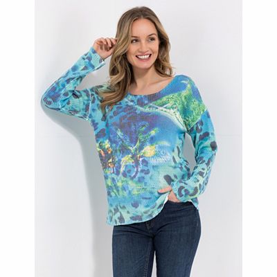 DINE 'N' DANCE Pullover, 1/1-Arm Rundhalsausschnitt Allover-Druck figurumspielend