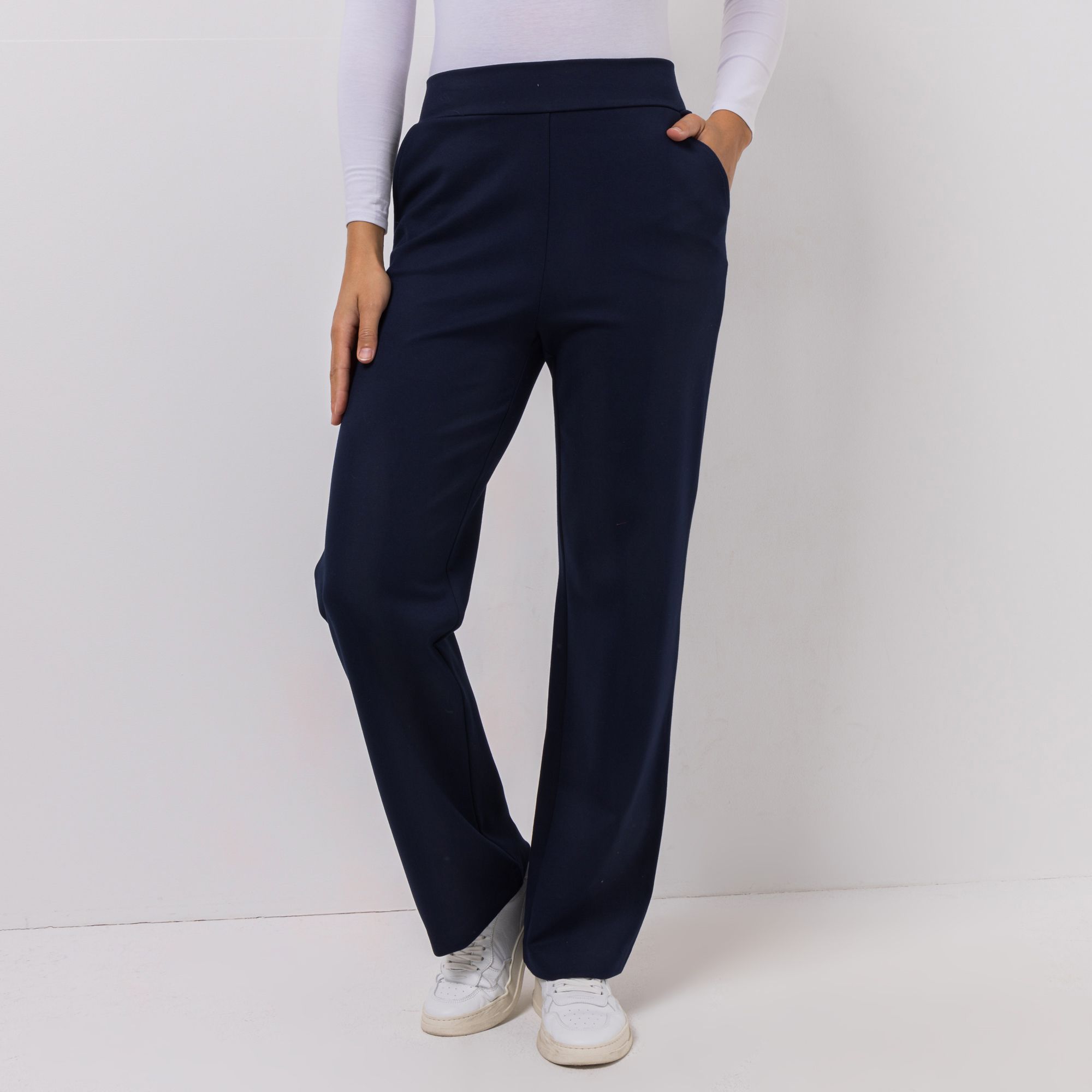 KIM & CO. Hose, 1/1-Länge Stretch Ponti Jersey Eingrifftaschen gerader Beinverlauf