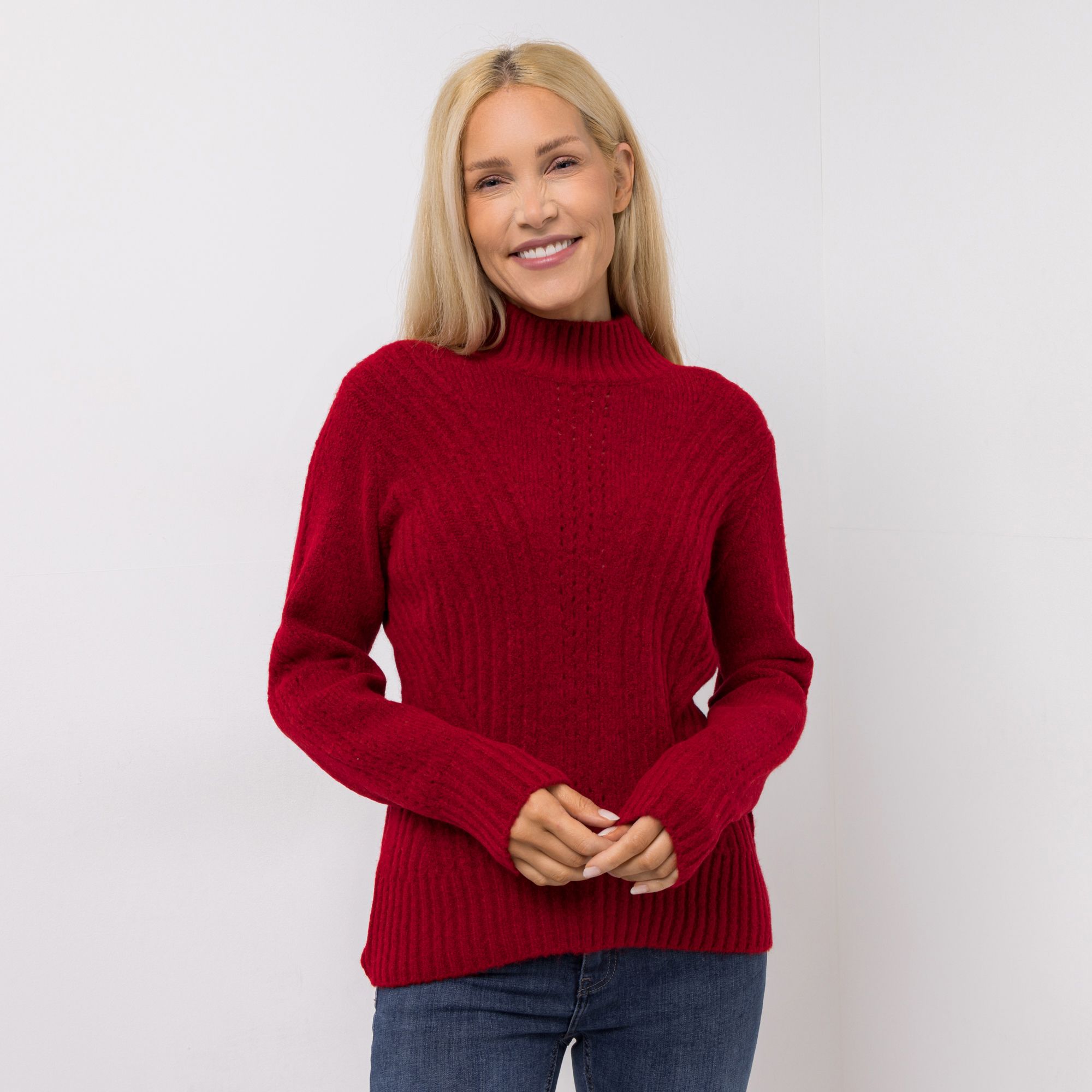 DINE 'N' DANCE Pullover, 1/1-Arm Grobstrick Stehkragen figurumspielend