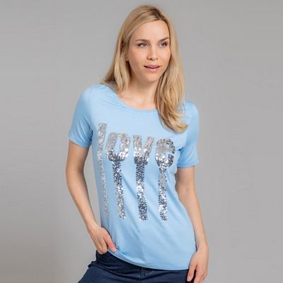 VIA MILANO Shirt 1/2-Arm Rundhalsausschnitt Pailletten