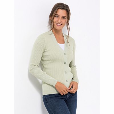 EVA LUTZ Cardigan, Langarm Knopfleiste Logo-Knöpfe figurbetont