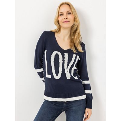 DINE 'N' DANCE Pullover, 1/1-Arm V-Ausschnitt Seitenschlitze figurumspielend