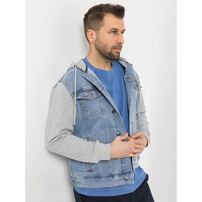 STRANDFEIN Menswear Jeansjacke Materialmix Sweatärmel & Sweatkapuze