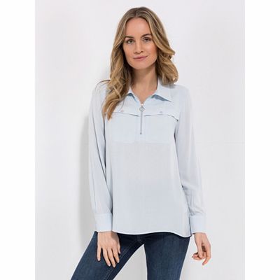 Thumbnail - DINE 'N' DANCE Bluse, 1/1-Arm Kragen Reißverschluss leger weit