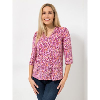 KIM & CO. Shirt, 3/4-Arm Brazil Knit Jersey V-Ausschnitt, Kragen figurumspielend