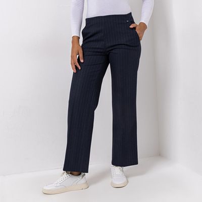 EVA LUTZ Hose, lange Form Rundumdehnbund Nadelstreifen weites Bein