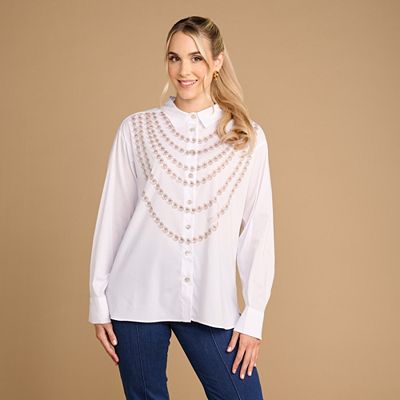 Thumbnail - SCHIFFHAUER MUNICH® Bluse langarm White Blouse Art Strasssteine figurumspielend
