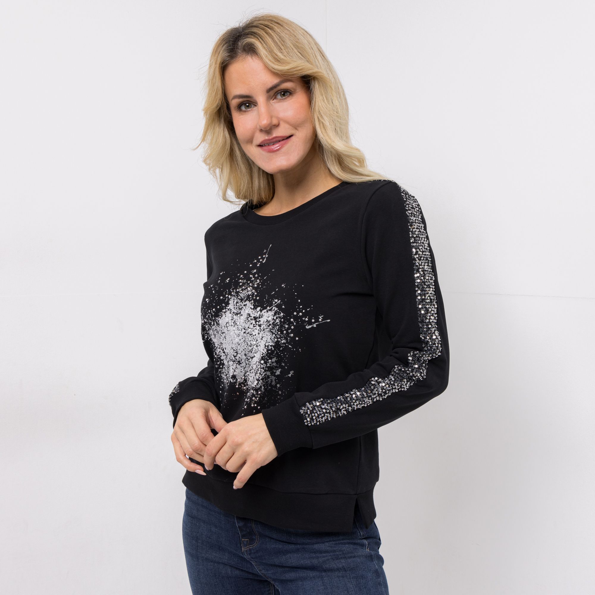 DINE 'N' DANCE Sweatshirt, 1/1-Arm Rundhalsausschnitt Deko-Stern figurumspielend