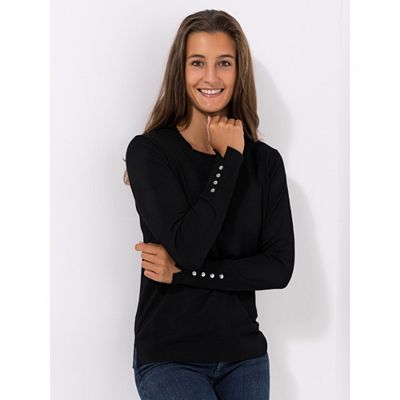 EVA LUTZ Pullover Karree-Ausschnitt Rippbundabschluss figurumspielend