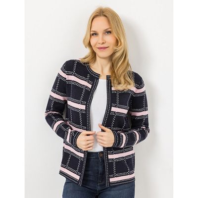 ANNI FOR FRIENDS Cardigan Rundhalsausschnitt Zierblende an Kanten figurumspielend