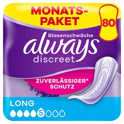 ALWAYS DISCREET Inkontinenz-Einlagen Long, Monatspaket mit 80 Einlagen