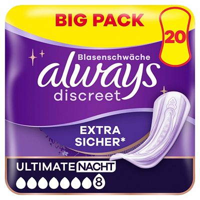 ALWAYS DISCREET Inkontinenz-Einlagen Ultimate Nacht, Monatspaket, 48 Stück