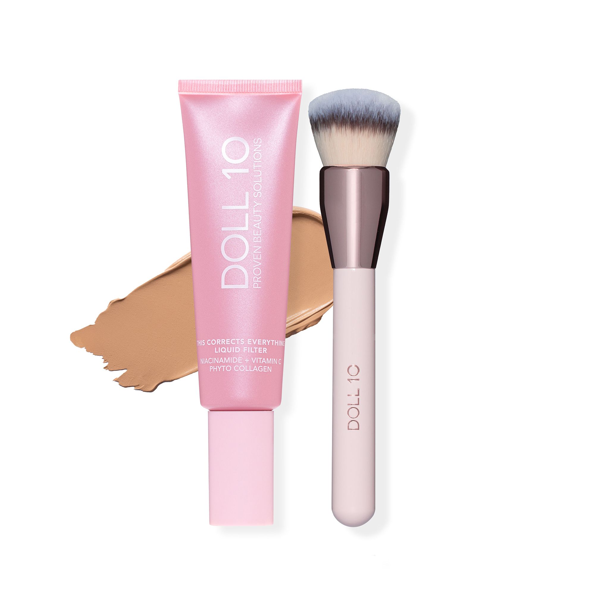 DOLL 10 BEAUTY T.C.E Liquid Filter Foundation mit Niacinamid 60ml & Pinsel