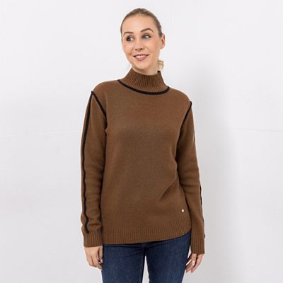 EVA LUTZ Pullover mit Stehkragen Kontrast-Details figurumspielend