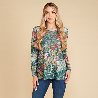 Thumbnail - SCHIFFHAUER MUNICH® Shirt, Materialmix Rundhalsausschnitt Strasssteinbesatz leger weit