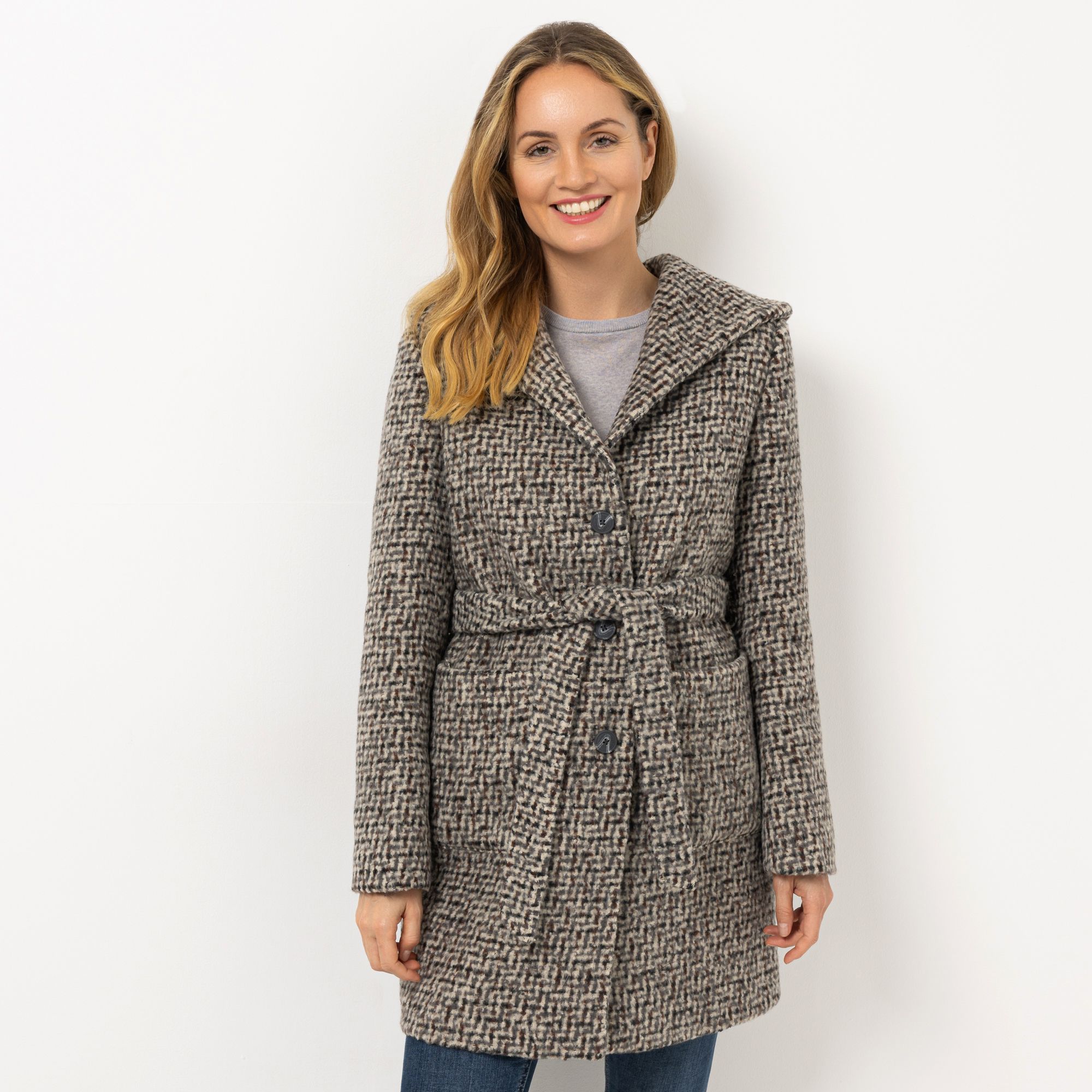 EVA LUTZ Kurzmantel Kapuze Bindegürtel figurumspielend