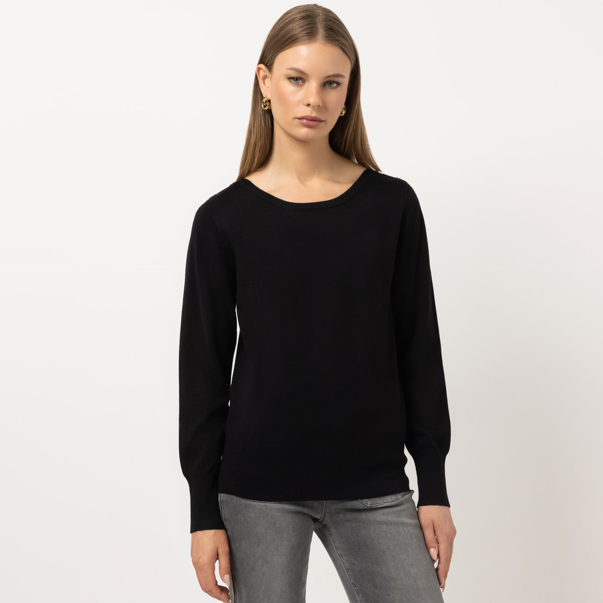 STEFFEN SCHRAUT Pullover U-Boot Ausschnitt Knopfdetail figurumspielend