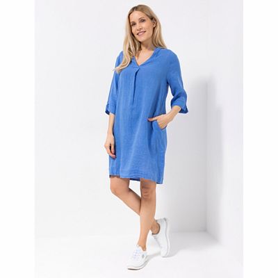 Thumbnail - DINE 'N' DANCE Leinenkleid, 3/4-Arm V-Ausschnitt Kellerfalte leger weit