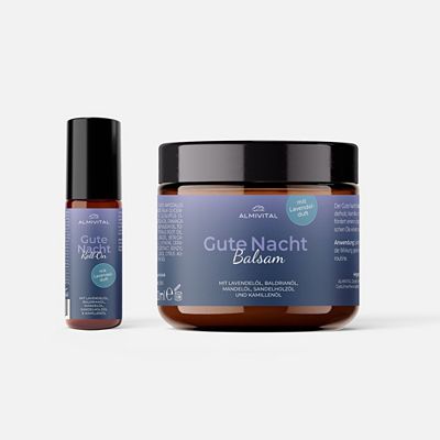 ALMIVITAL Gute Nacht Balsam im Braunglastiegel 100ml & Roll On 10ml