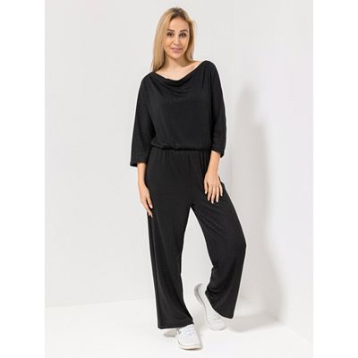 KIM & CO. Jumpsuit, 3/4-Arm Soft Touch Jersey Folien-Druck Wasserfall-Ausschnitt